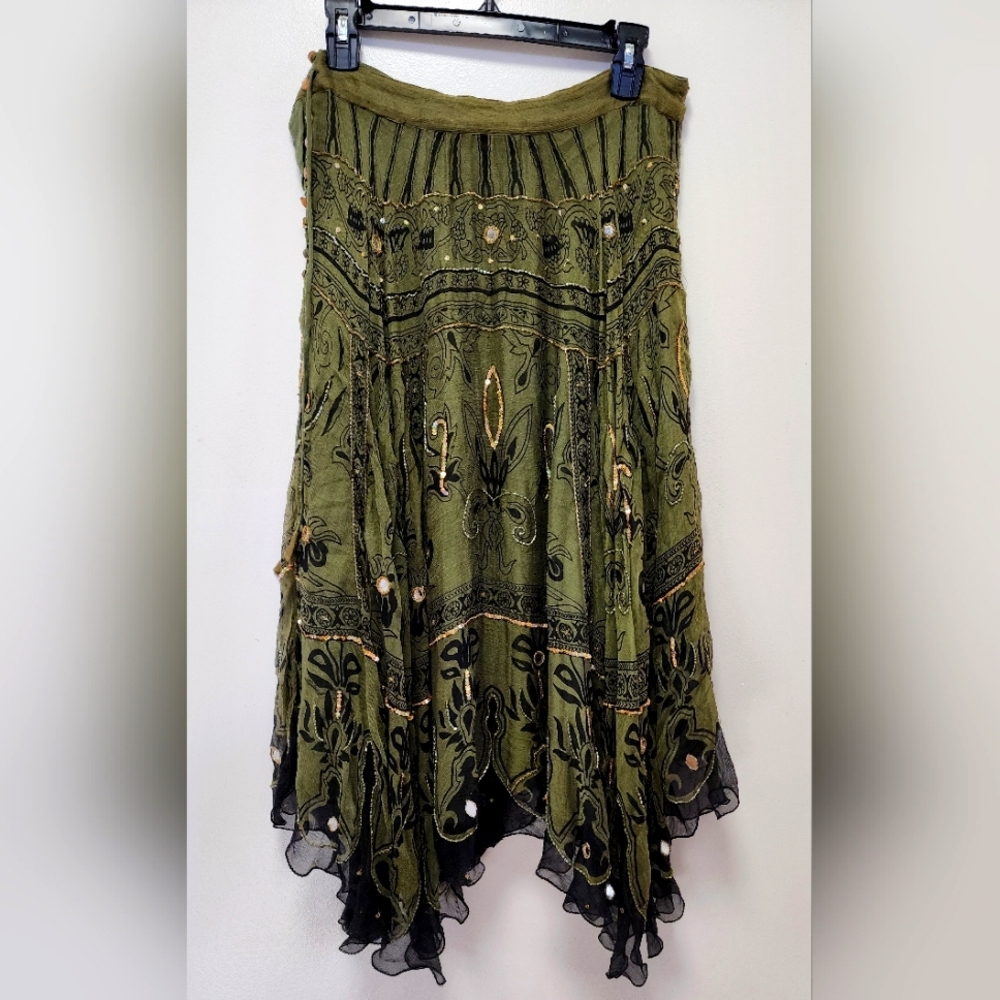 NWT- Casual Studio Olive Skirt with beading- size Medium